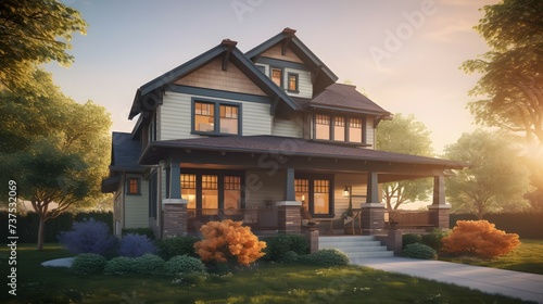 craftsman exterior house design, craftsman style, house, exterior design photography, golden hour, daytime, 4k, hyperrealistic