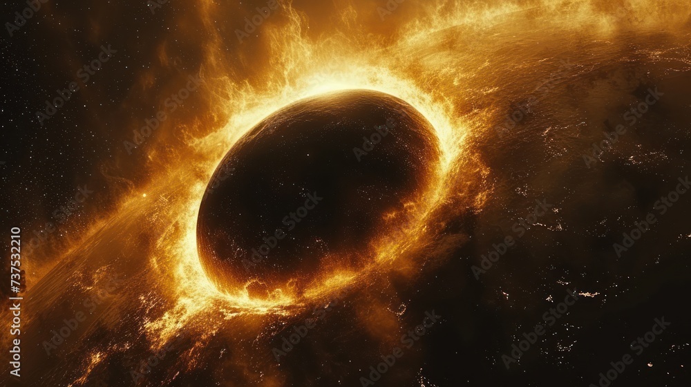 an artist's rendering of a black hole in the sky, with a star in the middle of it.