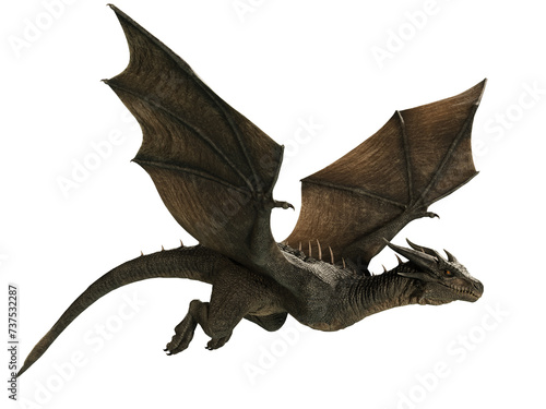 Behang 3D rendered dragon in a flying pose isolated on transparent background