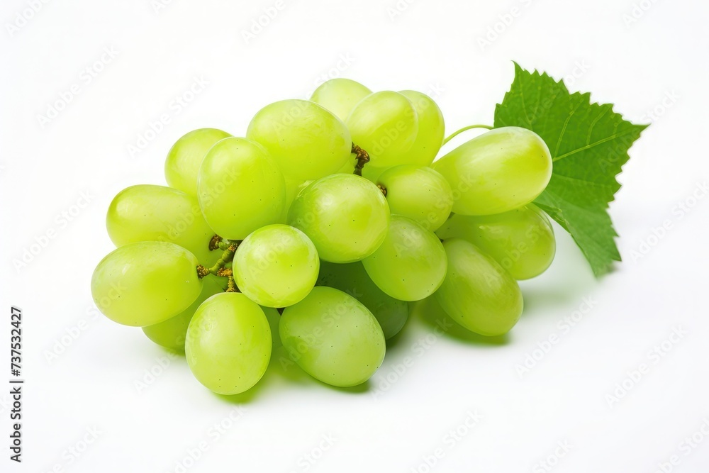 Green grape with leaves isolated on white background