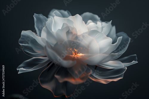 Exotic unusual white transparent flower close-up on a dark background. Ideal for web, banners, cards and more
