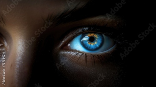 A detailed close-up view of a person's mesmerizing blue eye. Perfect for illustrating concepts related to beauty, vision, and human emotions.