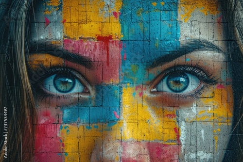 close up face of woman eye portrait with abstract painting on the face comeliness