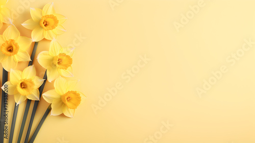 yellow daffodils easter spring flowers on pastel background - with space for text