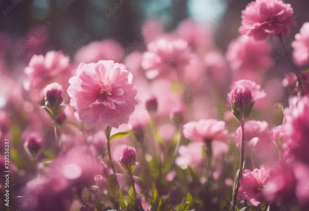 Fototapeta premium Nature spring or summer background with pink flowers in a meadow