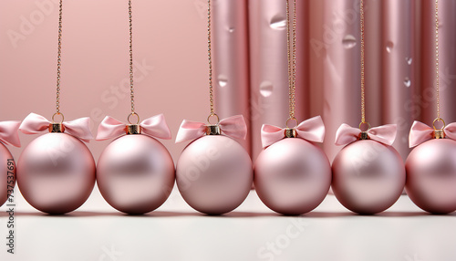 Winter celebration shiny Christmas ornaments hanging in a row generated by AI