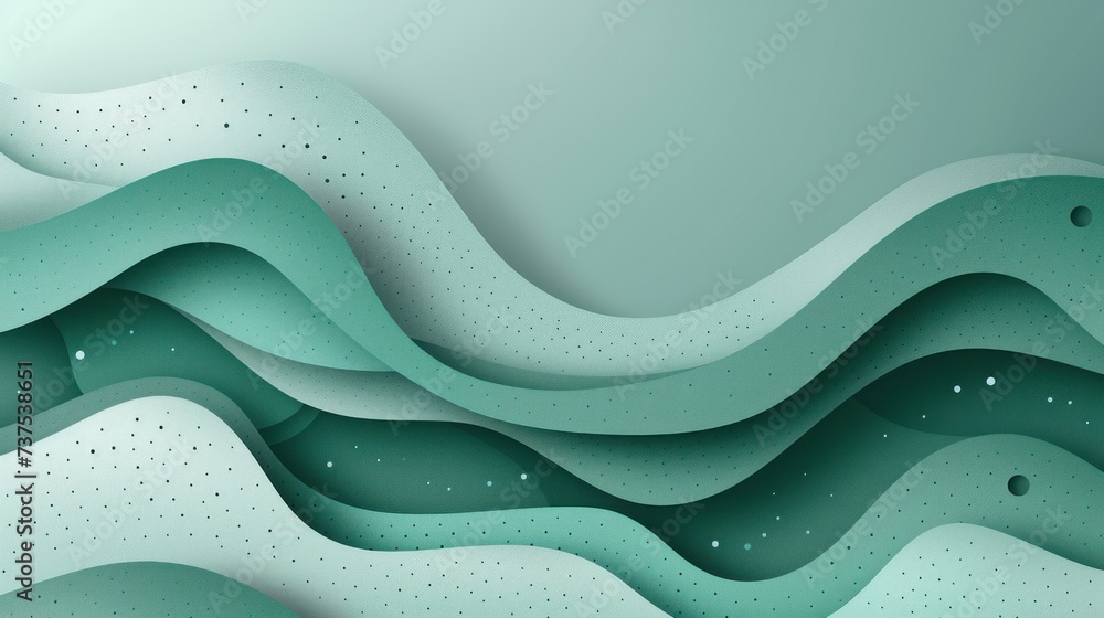 a green and white abstract background with wavy lines and dots on the ...