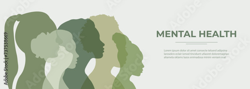 Banner about mental health.Vector illustration with silhouettes of women.