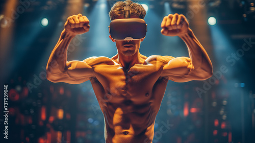 Athlete in VR headset pushes limits on virtual exercise machines in gym
