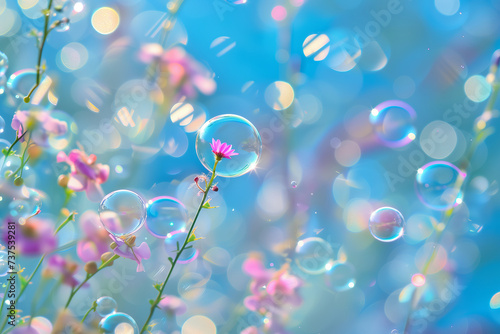 spring flower trapped inside a bubble