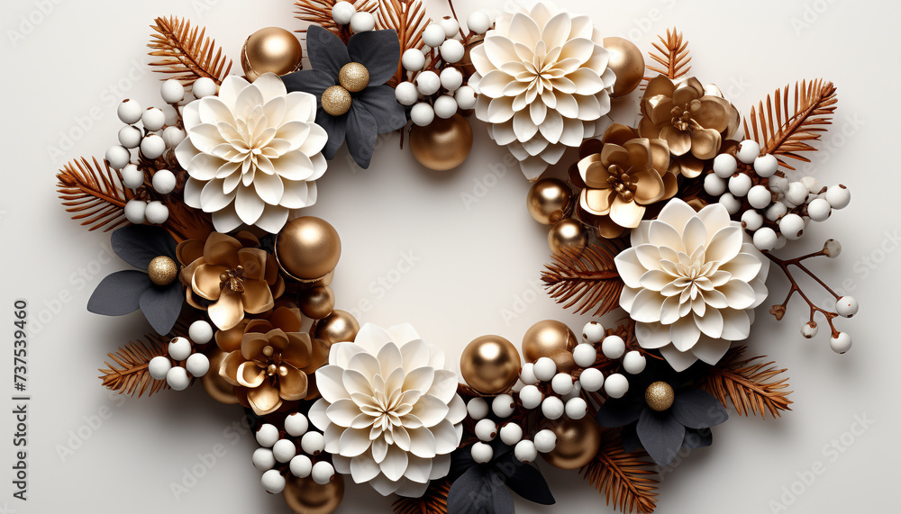 Abstract winter wreath with yellow flowers, a symbol of celebration generated by AI Abstract winter wreath with yellow flowers, a symbol of celebration generated by AI
