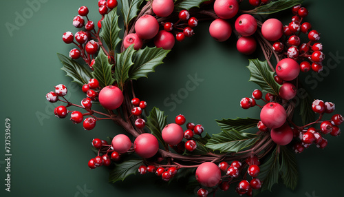 Winter celebration holly wreath  gift  and Christmas ornament decoration generated by AI