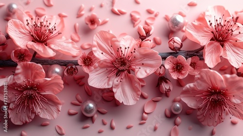 a bunch of pink flowers sitting on top of a pink surface with drops of water on top of the petals.