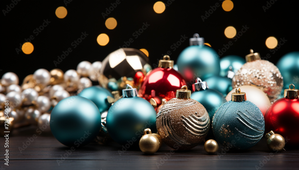 Christmas ornament decoration celebrates winter season with shiny gold sphere generated by AI Christmas ornament decoration celebrates winter season with shiny gold sphere generated by AI