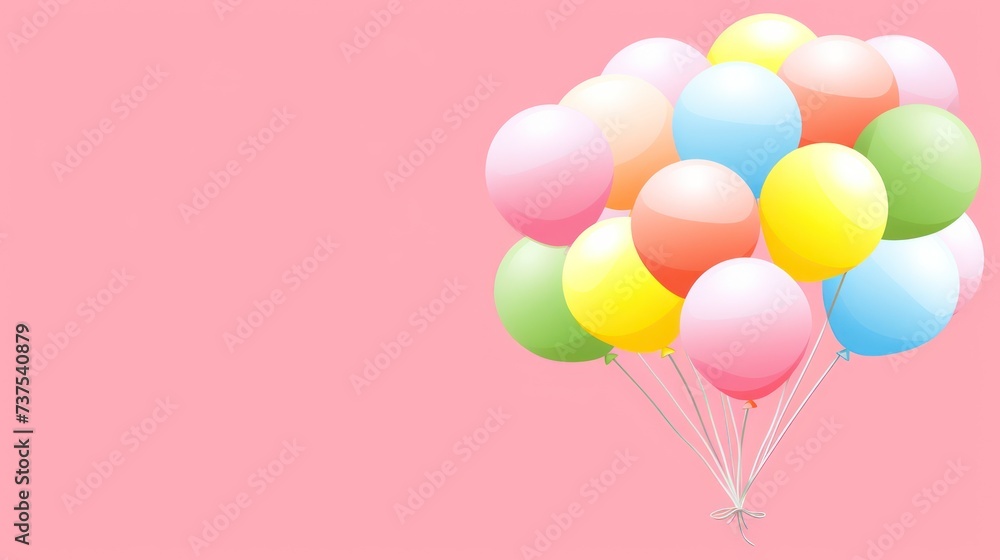 a bunch of balloons floating in the air on a pink background with a place for a message or a caption.
