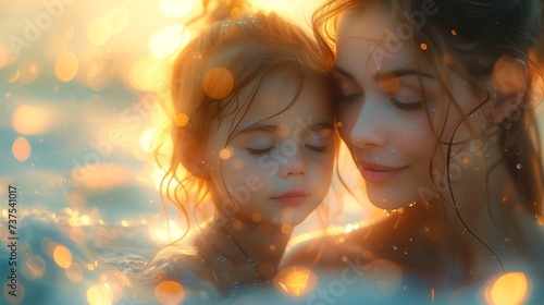 Mother and daughter are hugging each other on the beach