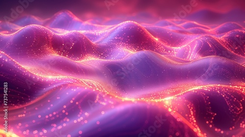 a computer generated image of a wave of pink and purple colors with stars on the top and bottom of the wave.