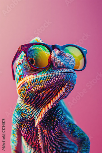 Pink Chameleon with sunglasses photo