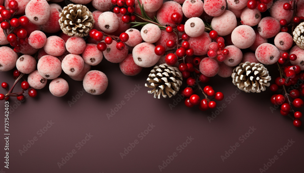 Christmas ornament decoration on a snowy pine tree branch generated by AI Christmas ornament decoration on a snowy pine tree branch generated by AI