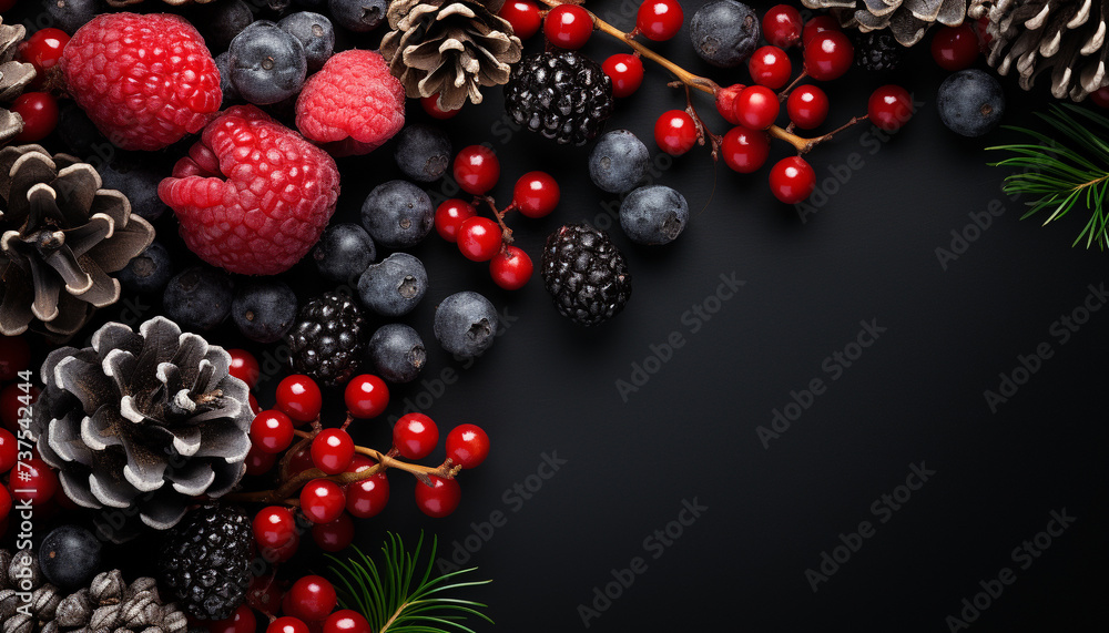 Fresh berries decorate the table, a nature winter celebration generated by AI Fresh berries decorate the table, a nature winter celebration generated by AI