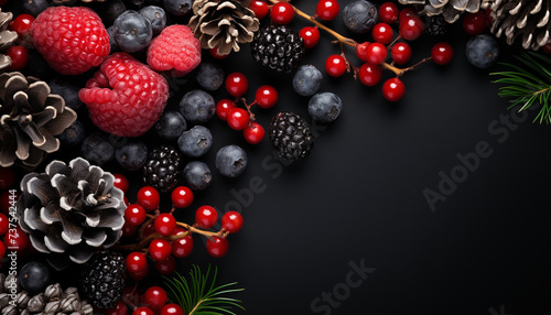 Fresh berries decorate the table, a nature winter celebration generated by AI