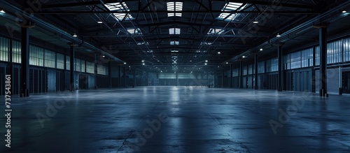Empty warehouse with sunlight coming in through the glass roof
