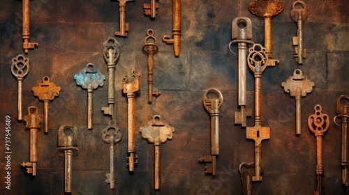 Background with antique old keys in Rust color © Various Backgrounds