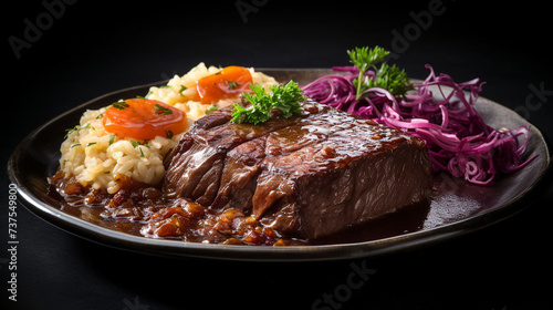 German Sauerbraten with Red Cabbage Image