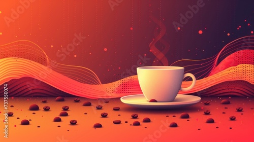 a cup of coffee on a saucer with a saucer on a saucer in front of a colorful background.