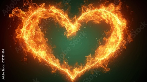a heart made out of fire on a black background with a green back ground and a black background with a green back ground.