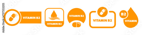Vitamin B 2 vector labels isolated on white. Vitamin stickers set.