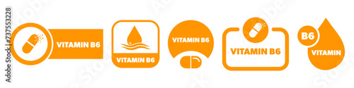 Vitamin B 6 vector labels isolated on white. Vitamin stickers set.