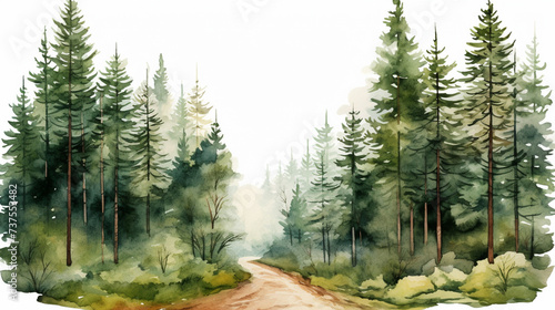Watercolour path through forest landscape scenery