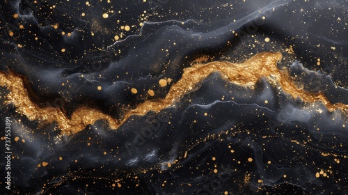 a computer generated image of a black and gold swirl with gold speckles on the bottom of the image.