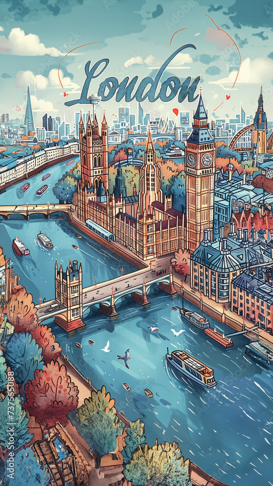 illustration london City travel map - obrazy, fototapety, plakaty 