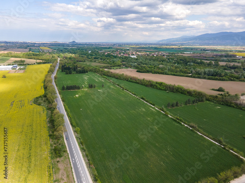 Blooming rapeseed field near village of Kostievo, Bulgaria photo