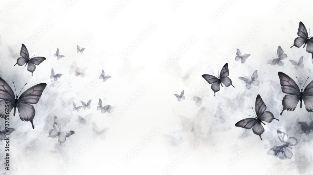 Background with butterflies in Gray color. - obrazy, fototapety, plakaty 