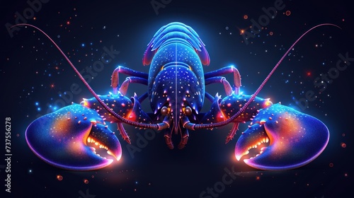 a computer generated image of a blue and red insect on a black background with stars in the sky behind it.