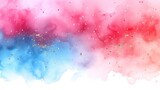 a pink, blue, and red paint splattered with gold flecks on a white background with space for text.
