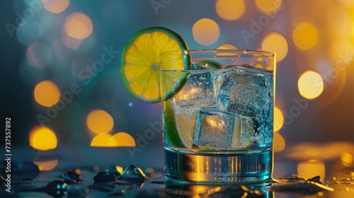 cocktail decorated with a slice of lime, illuminated background generative ai
