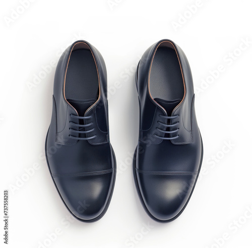 A pair of elegant navy leather shoes, perfectly crafted with a glossy finish, showcasing style and sophistication