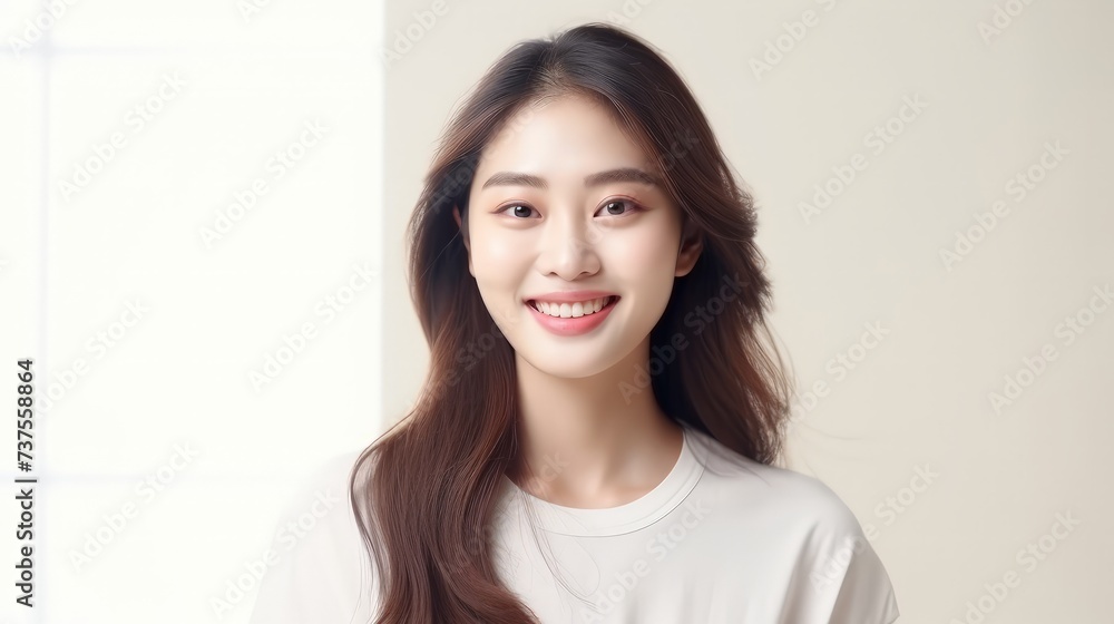 Close-up portrait of yong woman casual portrait in positive view, big smile, beautiful model posing in studio over white background. Close-up portrait of yong woman casual portrait in positive view, big smile, beautiful model posing in studio over white background.