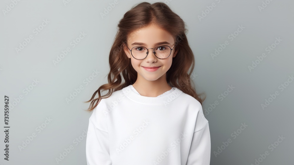Happy girl in white pullover looking at camera with smile Happy girl in white pullover looking at camera with smile