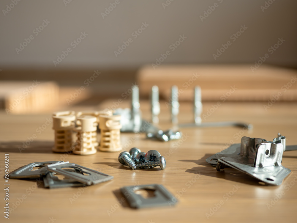 Furniture Assembly Components Arranged on Table Furniture Assembly Components Arranged on Table
