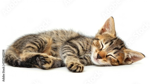 Little kitten isolated on white background. Tabby cat baby photo