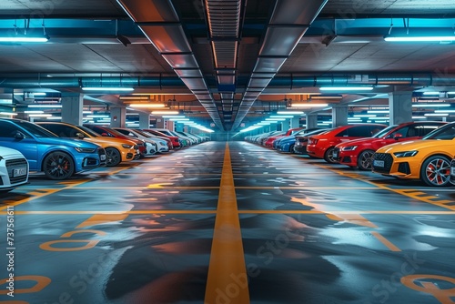 Vibrant Parking Garage Filled With Multicolored Cars