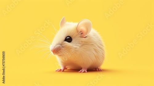 a white rat sitting on top of a yellow floor next to a yellow wall in front of a yellow background.