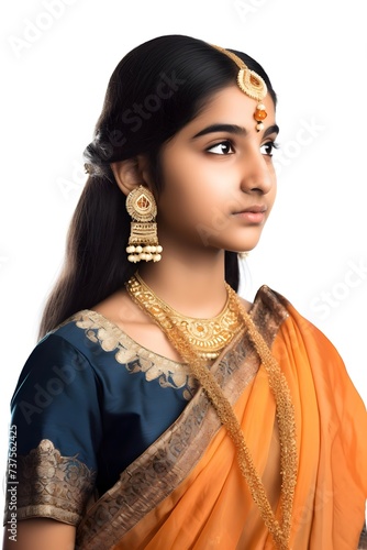 A beautiful Indian child 14 year old girl, child model, Drape her hair, Indian traditional clothes, perfect details, 8 k, beautifully lit, intricate details, hyper-realistic, riches and luxury, hyer