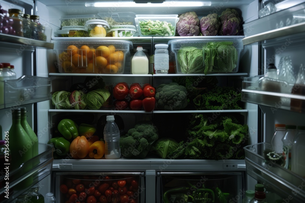 A Refrigerator Brimming With Assorted Vegetables