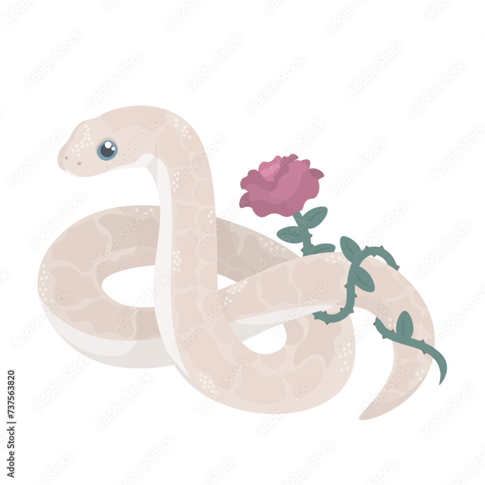 Obraz premium Cute Cartoon Snake With Flower